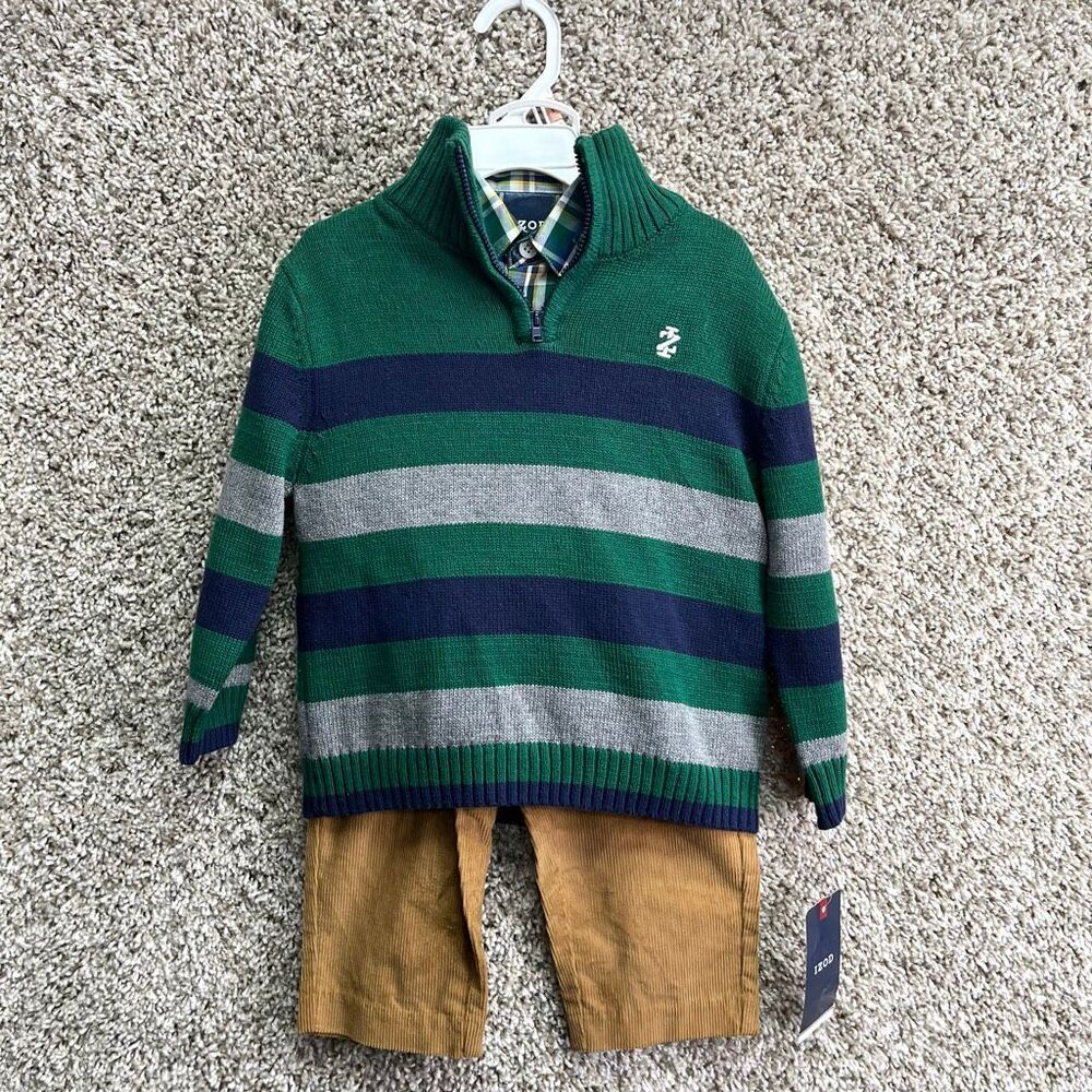 Izod Sweater with Plaid Shirt and Pants Matching‎ Set in Toddler Size 2T NWT